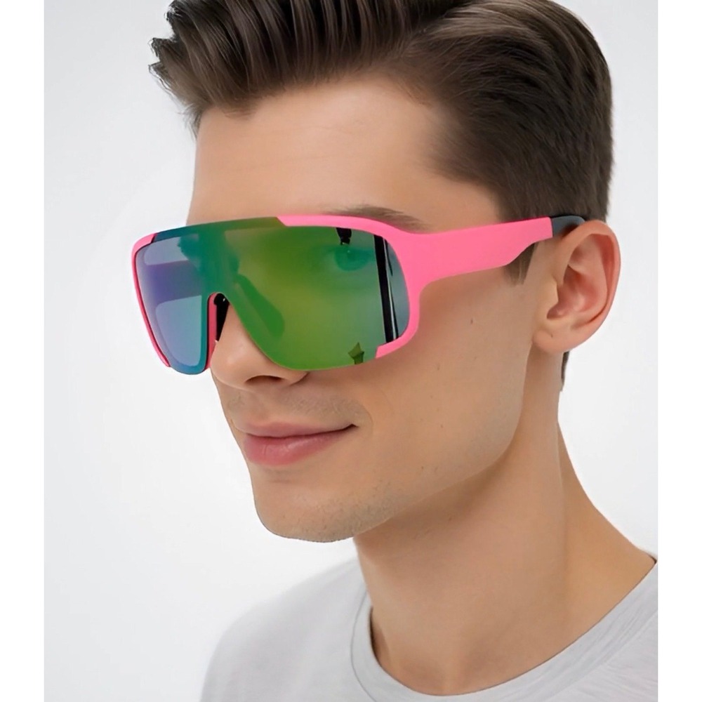 Shield Sunglasses Mirrored Lens Sport Cycling Sunglasses Pink Frame Lentes Gafas